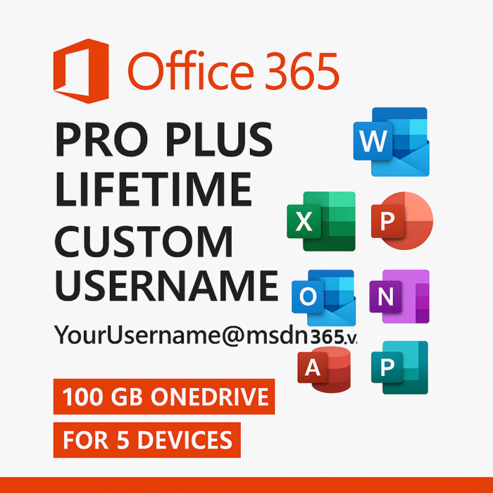 Office 365 Pro Plus Lifetime – Custom Username (5 Devices, Windows/Mac)